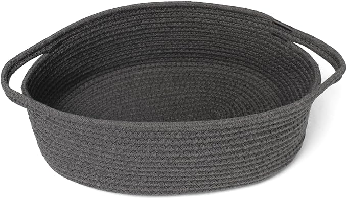 Small Rope Basket, Baskets for Gifts Empty, Cute Woven Basket for Dog Toy, Cat Toy Bin Box, Wicker Organizing Basket for Book, Baby Diaper, Towels, Snack, 13” x 9” x 5”, Dark Gray