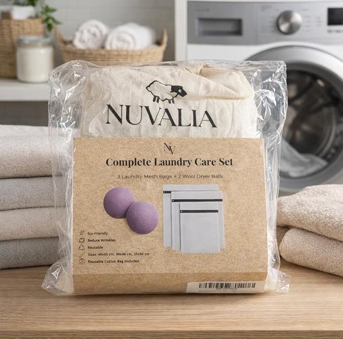 Mesh Laundry Bags for Delicates + 2 Wool Dryer Balls Reusable – Fabric Protection for Washing Machine & Dryer - Laundry Care Set