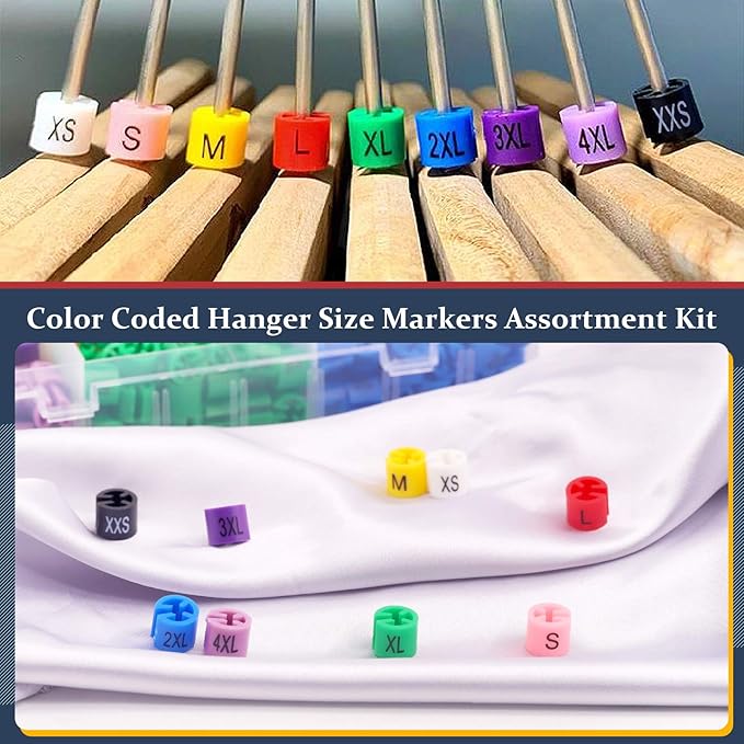 Hilitchi 540-Pcs [XXS - 4XL] Clothes Hanger Size Color-Coding Garment Size Markers Assortment Kit - 9 Size - with Storage Box