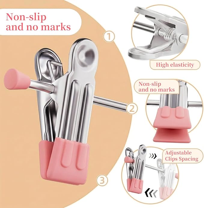 Pants Hangers with Clips 10 Pack Adjustable Non-Slip Heavy Duty Skirt Hangers, Space Saving Clothes Hangers for Jeans, Trousers, Shorts, Slacks, Dresses - 12 Inch, Pink