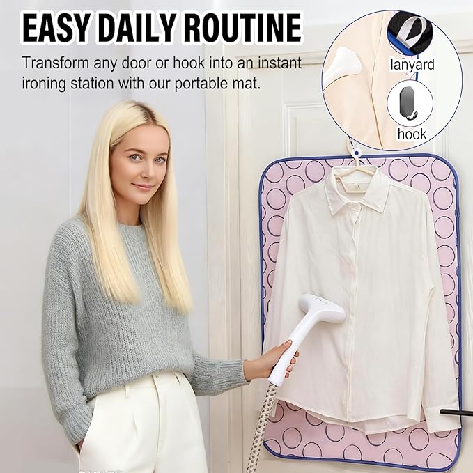 Portable Ironing Mat Thick Heat-Resistant Anti-Slip Ironing Blanket Pad for Table Top, Over The Door Hanging Steamer Board & Dryer Washer Protector, Ideal for Travel, Home, Small Space (47.2"x23.6")