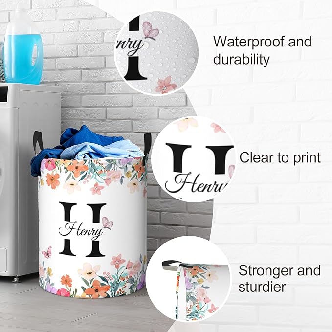 Custom Name Laundry Basket, Personalized Collapsible Laundry Hamper with Name for Bathroom Bedrooms, Customized Dirty Clothes Hamper Storage Basket Gifts for Kids Boys Girls Baby Men Women