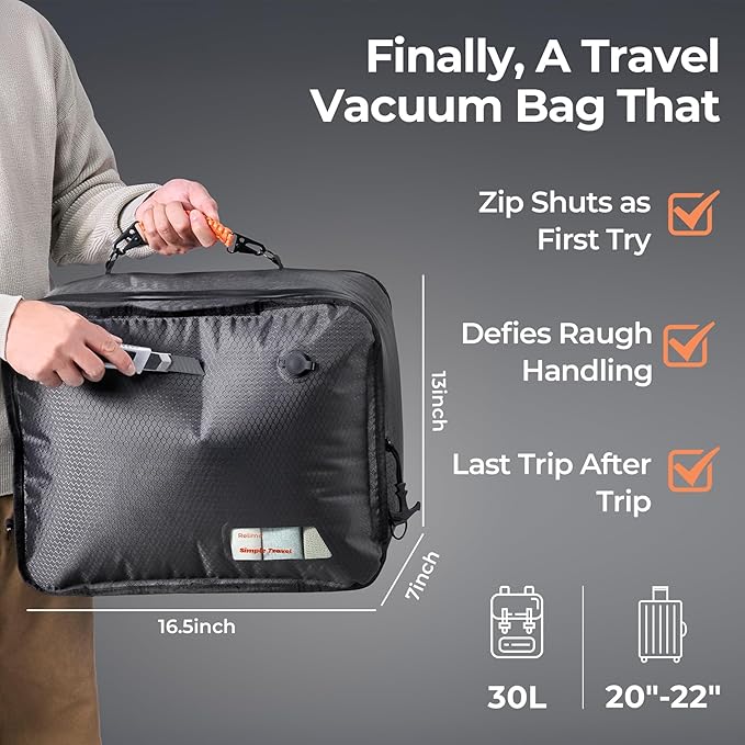 Apex Series Vacuum Bags for Travel Luggage, 180° Open, Reusable Compression Bags for travel Pack, Vacuum Seal Packing Cube for Cloth (1Medium+Pump)