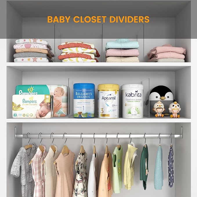 OKPOW Acrylic Shelf Dividers for Closet Organization: 8 Pack Durable Clear Shelves Separators for Clothing Adjustable 12" Tall x 10" Deep