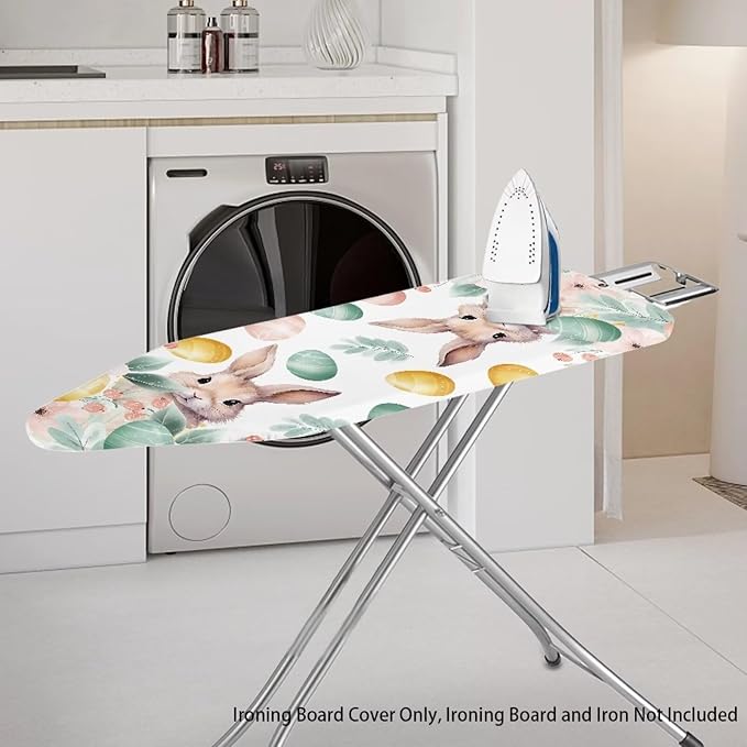 Easter Eggs and Bunny Ironing Board Covers with Padding Standard Size Iron Covers with Elastic Edge Hook Loop Fasteners Scorch and Stain Resistant Ironing Covers