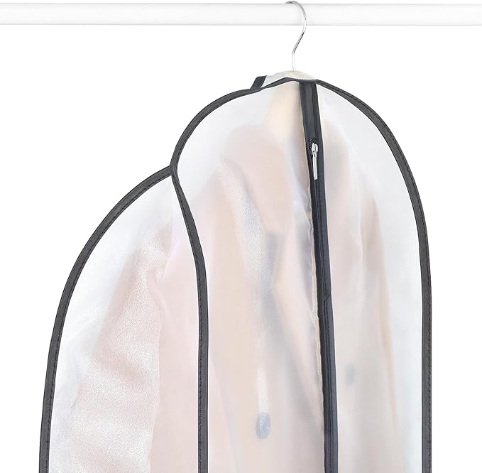 Zilink Breathable Garment Bags for Leather Coat 43” Suit Bags for Closet Storage Silky Suit Dust Covers for Hanging Clothes with 7" Gussted Wrinkle Free for Leather Clothing, Fur Coat, Dress, Set of 4