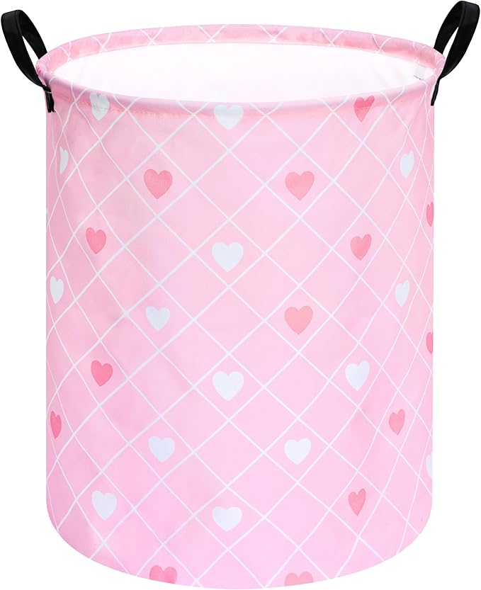 KUNRO Round Heart Valentine's Laundry Gift Basket Storage Hamper, Clothes Storage Organizer Bins, Shelf Basket with Handles for Room Decor