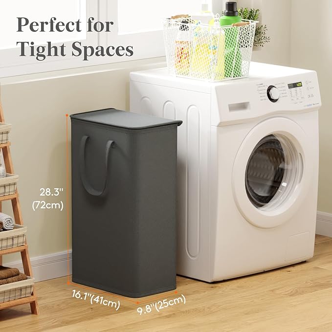 Lifewit 75L Slim Small Laundry Hamper, Laundry Basket with Lid, Dirty Collapsible Clothes Storage with Easy Carry Extended Handles, Tall Hampers for Bedroom Laundry Room, Gray, 1 Pack