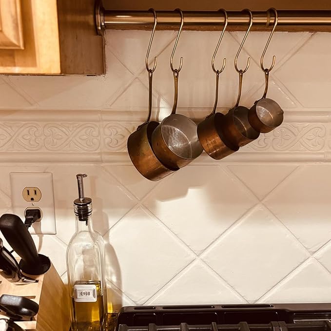 S Hooks, 3.75", Non-Magnetic Solid Brass, Rounded-End Craftsmanship, 4 Pack, Gold - for Kitchen Rack Rail Closet Dorm Hanging Pans Pots Coffee Mugs Jeans Towels Bags Purse