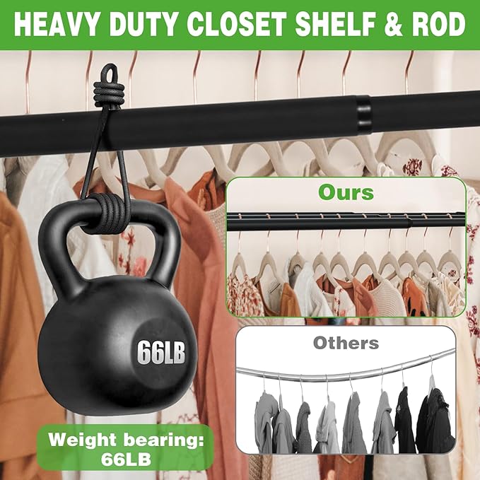 Expandable Closet Shelf, 16-53 Inches Metal Closet Rod Organizers and Storage Shelves Space Saving DIY Divider Separator for Cabinet Wardrobe