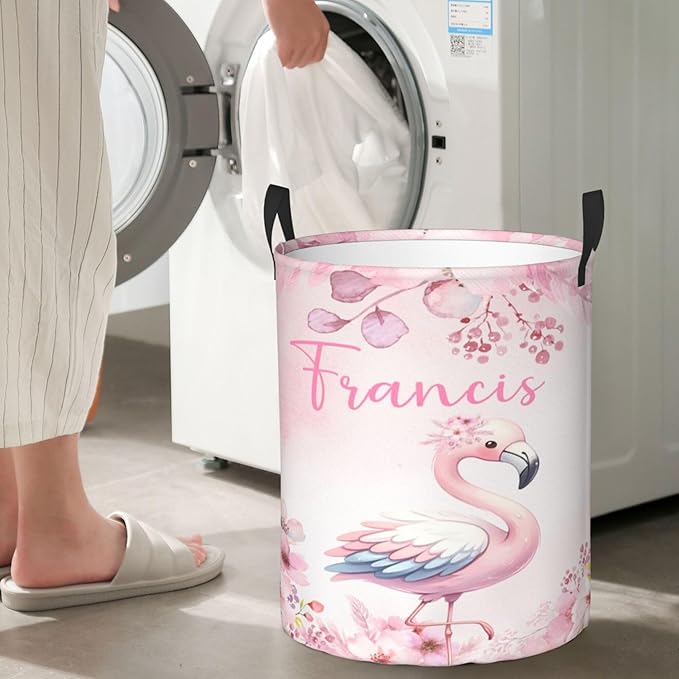 Personalized Flamingo Laundry Basket For Baby Kids Boys Girls Adult Custom Hamper Basket With Name For Bathroom Bedrooms Collapsible Baby Laundry Basket, Dirty Clothes Hamper With Handles