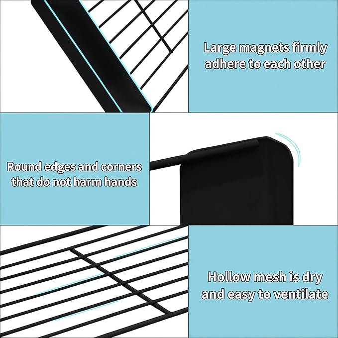 LEQ Clothes Drying Rack Magnetic Folding Shelf for Clothes and Towels, Magnet Rack Mount on Washing Machine Fridge, Durable Folding Rack for Laundry Room Bathroom Kitchen,Black