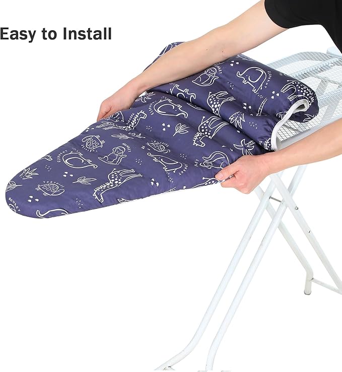 Ironing Board Cover and Pad Standard Size 15 x 54,3 Pairs of Hook and Loop Fastener Straps,Elastic Edges,Cotton Iron Board Cover with Scorch Resistant Thick Padding (Pattern B)