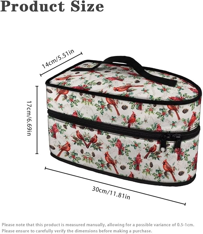 Christmas Steam Iron Storage Bag Fits for Accessories Travel Irons Decorative Cute Clothes Iron Storage Case with Zipper Closure, Cardinal Bird Nut