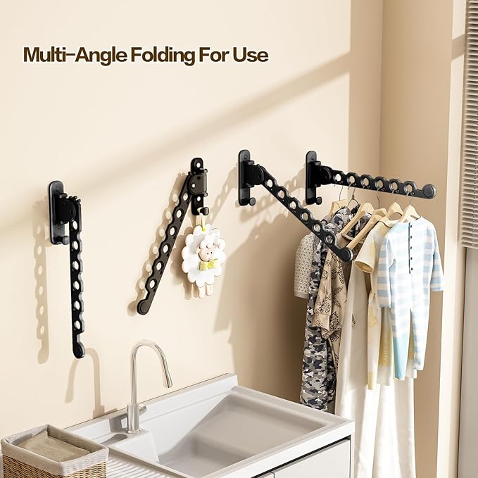 Wall Mounted Clothes Drying Rack, Laundry Clothes Hanger Rack Wall Mounted, Foldable Wall Clothes Rack for Laundry Room, Space Saving Closet Storage Organizer Clothes Hanger Indoor, 2pcs(Black)