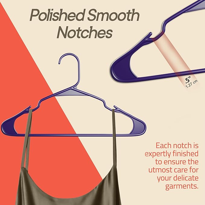 Purple Plastic Hangers 200 Pack– Heavy-Duty Plastic Hangers Slim and Space-Saving, Durable and Lightweight with Non-Slip Shoulder Notches for Slip Dresses, Suits, Jackets & Camisoles