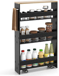 Slim Storage Rolling Cart, 4-Tier Side Out Shelving Unit with Handle, Mobile Organizer Utility Cart on Wheels for Laundry, Bathroom, Office, Kitchen, Narrow Places (Black)