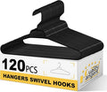 Quality Hangers Heavy Duty Black Plastic Hangers 120-Pack with Swivel Hook | 7mm Thick Non Slip Coat Hangers with Accessory Bar | Ideal Clothes Hangers Plastic for Everyday Use | 17 Inches 120, Black