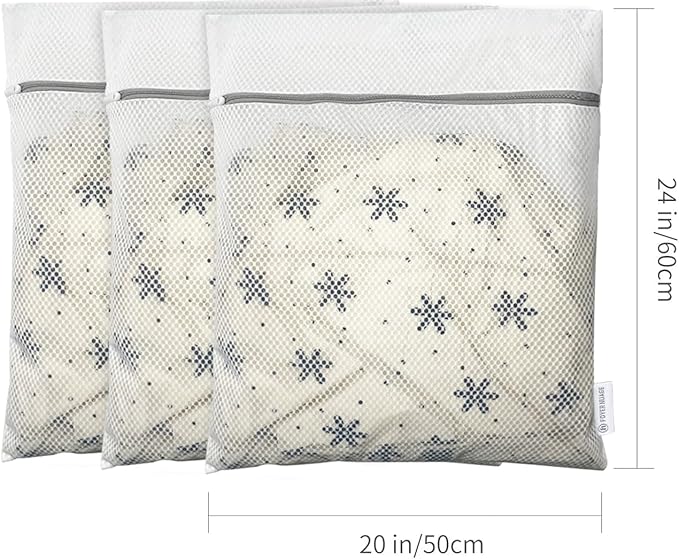 FOYERNUAGE 3pcs PREMIUM Honeycomb Mesh Laundry Bags with Zipper, Travel Storage Organize Bags, Wash Bags for Hosiery, Jacket, Coat, Pants, Sheet, Extra Strong, Large 20x24 inch (3L)