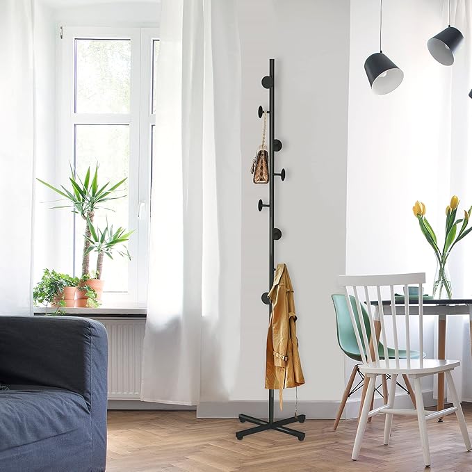 Coat Rack Freestanding, Black Coat Tree With 8 Hooks Metal Coat Stand for Entryway,Hallway, Bedroom, Office for Coats, Hanging Clothes, Jacket, Hats, Bags