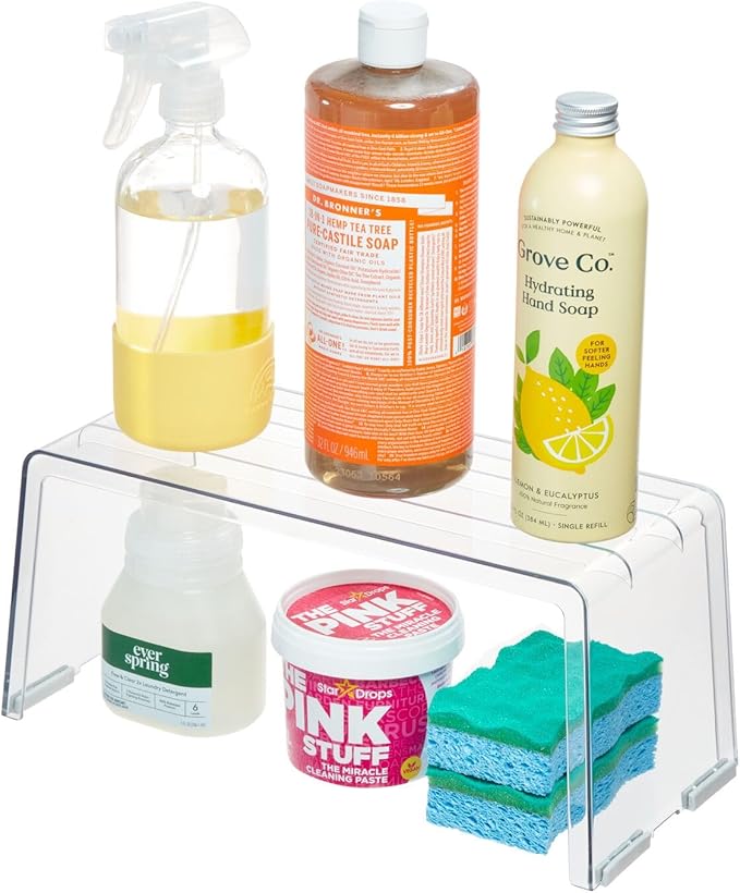 iDesign Recycled Plastic Narrow Laundry Room Organization Detergent Riser – 13.5” x 10” x 6”, Clear Bin