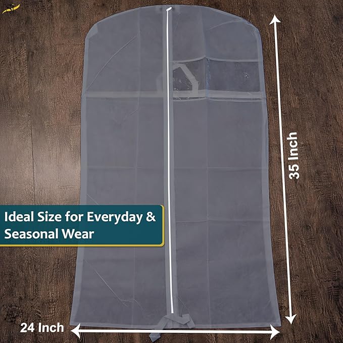 65" Garment Bags for Hanging Clothes, Pack of 3 Suit & Dress Covers for Storage and Travel, Long Gown Bags with Zipper, Dark Grey