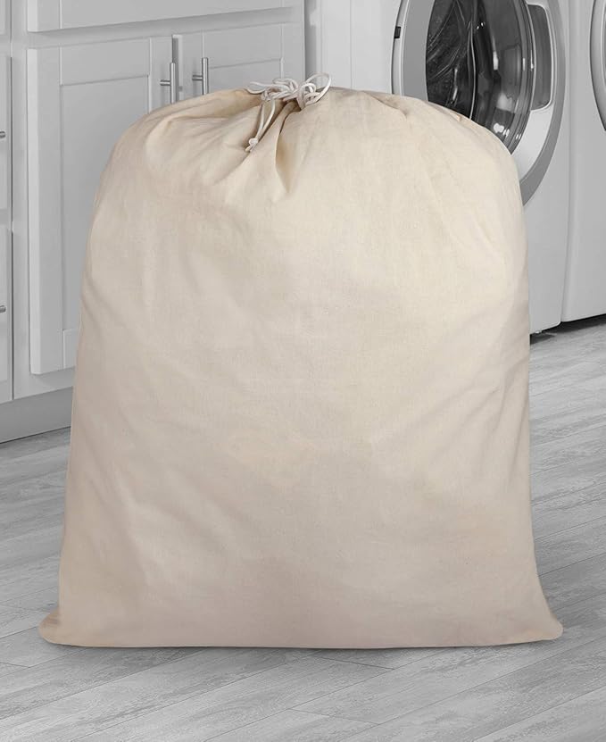 Urban Villa Laundry Bags 4-Pack 28”x36" Extra-Large Cotton Canvas Heavy Duty Washable Durable Travel Laundry Sacks with Drawstring Closure Reusable Hamper Liners for Dirty Clothes Delicates & Lingerie