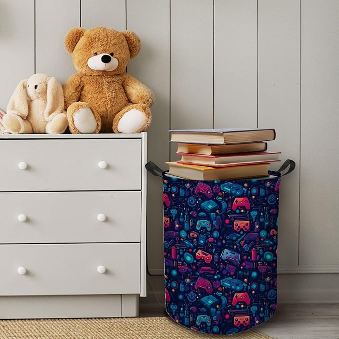 Game Gaming Laundry Basket, Toybox for Boys Room, Red and Blue Game Laundry Basket Hamper Waterproof Collapsible Clothes Toys Storage Bin Organizer for Bedroom Bathroom Boys Gamer Room