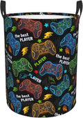 Game Round Laundry Hamper Gaming Gamer Storage Basket Toys Clothes Organizer Bin For Home Bathroom Bedroom Dorm Nursery, 62l