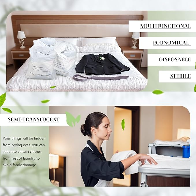 100 Pack Hotel Laundry Bags Bulk 1.38 Mil 14" x 24" Laundry Plastic with Drawstring Closure Writing Strips Patient Personal Belongings Dirty Clothes Bag for Factory Travel Hospital