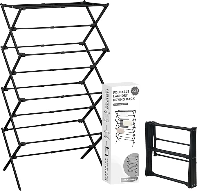 4-Tier Clothes Drying Rack, 4ft High Foldable Drying Rack Clothing for Indoor & Outdoor, Portable Collapsible Laundry Dryer for Laundry Room and Apartment, Black 29" L x 49" H x 11.5" W