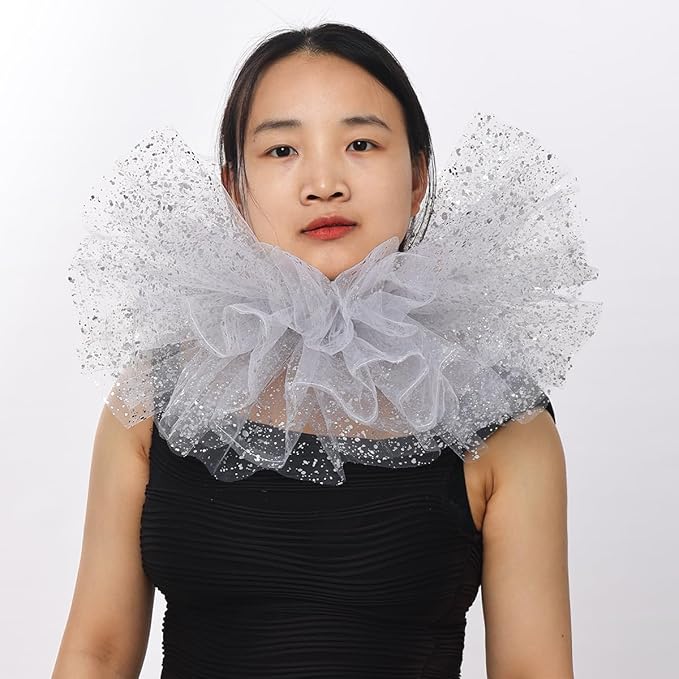 BLESSUME Victorian Retro Mesh Neck Ruff Ruffle Collar Layered Clown Neck Collar