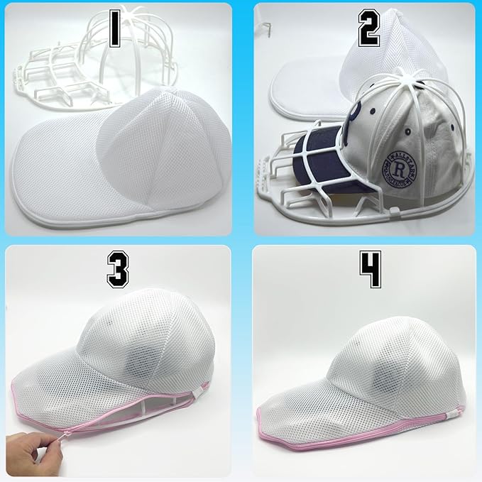 Hat Washer for Washing Machine, Cap Washer with Mesh Bags, Hat Washer for Baseball Caps, Hat Cleaner/Cleaning Protector (Black - 2 Pack)