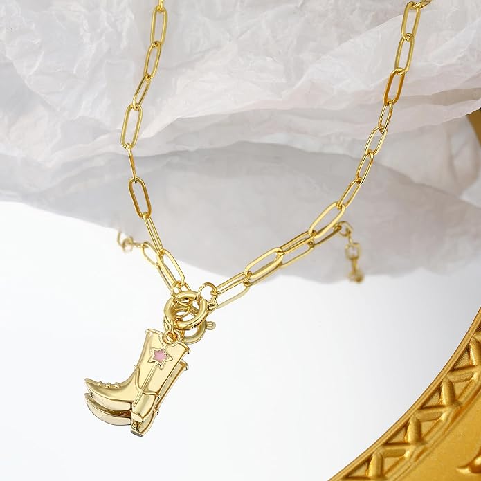Chunky Gold Necklace for Women Gold Evil Eye Cowboy Pendant Necklace Dainty Paperclip Chain Vintage Luck Amulet Choker Necklaces Celestial Jewelry Gift