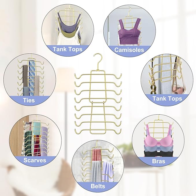 2Pcs Tank Top Hangers Space Saving Hanger Organizer Bra Hangers for Closet Organizer 360° Rotating Metal Closet Organizers and Storage Lingerie Hooks for Cami Bras Belts Swimsuits Lingeries Gold