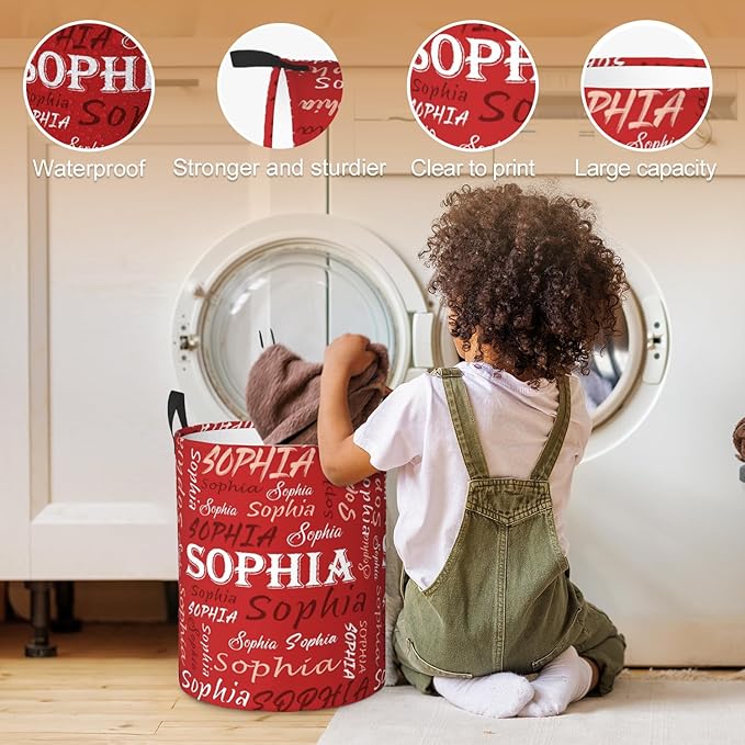 Custom Name Laundry Hamper, Personalized Laundry Basket with Name for Baby Boys Girls, Customized Collapsible Dirty Clothes Hamper Storage with Handles for Bedroom Bathroom Dorm Room Decor