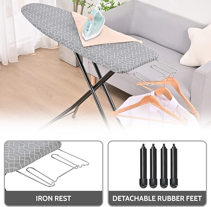 APEXCHASER Ironing Board Full Size, Iron Board with Ironrest, Lightweight Iron Table Stand Adjustable Height, Foldable Iron and Ironing Boards Set with Thick Padding, Sturdy Metal Legs, Gray 43x13