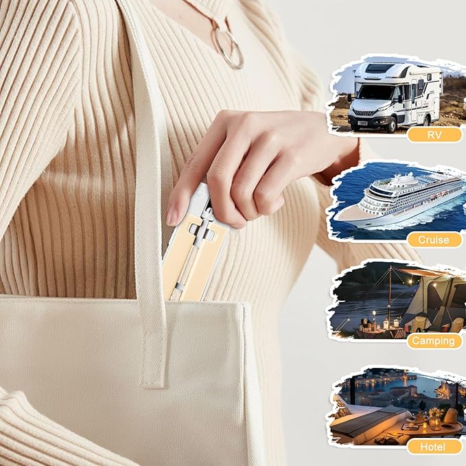 Foldable Travel Hangers for Cruise, 6 Pack Portable Collapsible Hangers with Clips, Folding & Space-Saving Suitcase Hangers for Travel, (Beige-White)