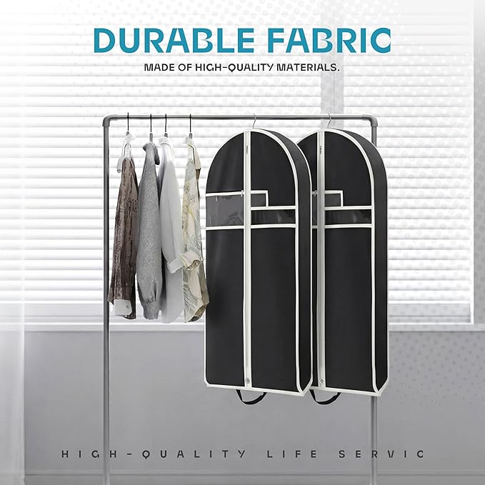 Garment Bags for Travel and Closet Storage with Zipper Pocket, Heavy Duty Waterproof Hanging Suit Bag with Handles for Suits, Coats, Jackets, Shirts, 43 inch