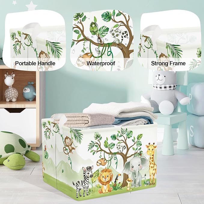 Forest Animals Laundry Hamper Woodland Tree Large Storage Basket Parents Organizer Kids Clothes Toy Bins for Bedroom, Bathroom, Elephant, 36L
