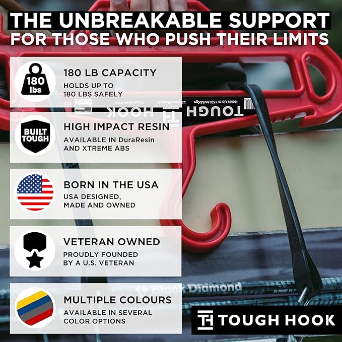 Tough Hanger XL | A Beast of a Hook | American Made | Premium X-Large Heavy Duty |Outdoor Gear,Wetsuit Dive Scuba Gear & Heavy Clothing–180 lb Capacity Hanger |Built in Gripper Carry Handle, 1 Black