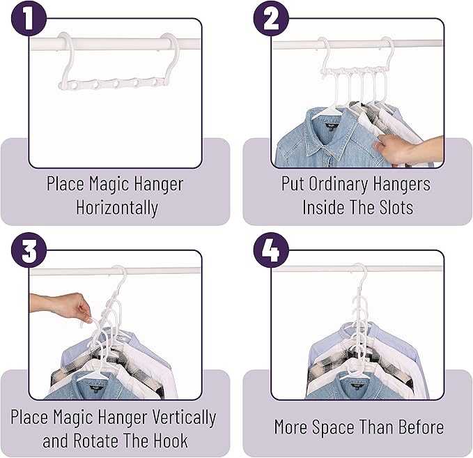 Mr. Pen- Space Saving Hangers for Clothes, 12 pcs, White, Plastic Multi Clothes Hangers Space Saving, 5 Slots, 360° Rotating Hooks