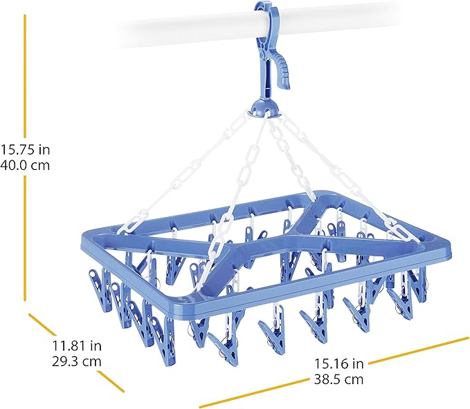 Whitmor Clip and Drip Hanger - Hanging Drying Rack - 26 Clips,Blue