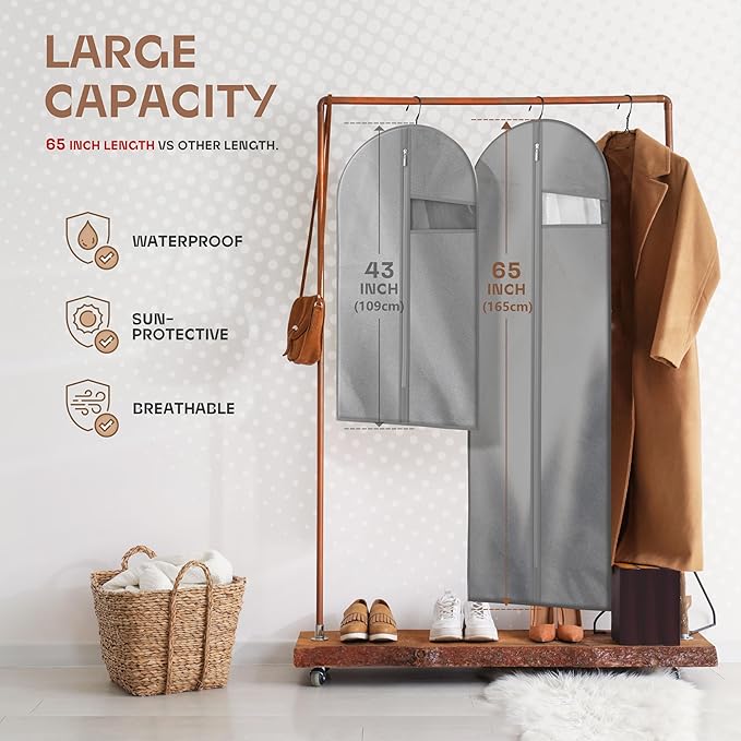 Garment Bags for Travel and Closet Storage with Zipper, 65'' Long Dress Bag for Gowns Long