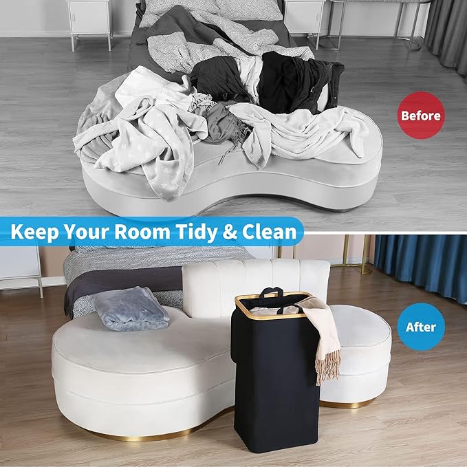 efluky Laundry Basket with Lid and Removable Bag, 100L Tall Laundry Hamper with Bamboo Handles, Aesthetic Dirty Clothes Bin for Laundry Room, Bathroom, Bedroom and Dorm, Black