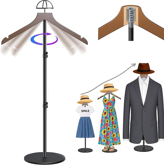 T Shirt Display Stand 19-44.5 Inch with Hat Rack, Height Adjustable for Long Short Clothes Dress,Display Mannequin for Store, Closet, Photoshoot, Exhibition, Vendors Shop, Parties(Brown, 1pcs)
