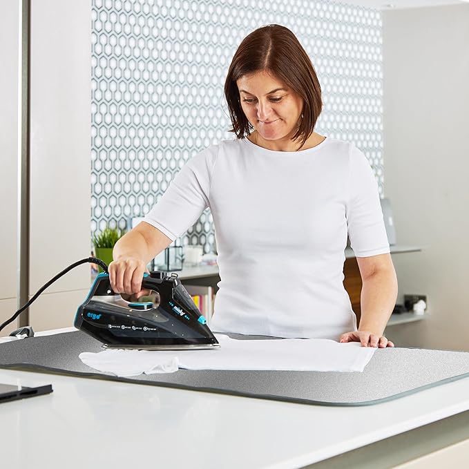 Minky Homecare Deluxe Ironing Mat - Portable Pad for Ironing - Large Surface 39.4 x 23.6 Inches - for Top of Dryer, Washer, Table Top - Metallic Silver