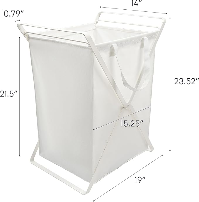 Yamazaki Home Tower Laundry Hamper Clothes Basket With Cotton Liner - Large, 25.2" - Steel + Cotton - 20 Gallons, 75 Liters