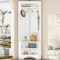 All in One Hall Tree, Minimalist Corner Hall Tree with Shoe Bench, Corner Cabinet with Adjustable Shelf and 4 Hooks, Versatile Entryway Coat Rack for Hallway, Living Room