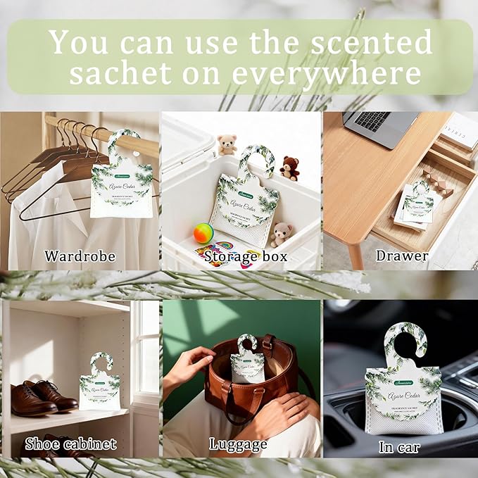 15 Packs Scented Sachets Bag for Drawers and Closets, Air Freshener for Home Fragrance Sachet, Long-Lasting Hanging Closet Deodorizer Smell Goods for House (Azure Cedar)
